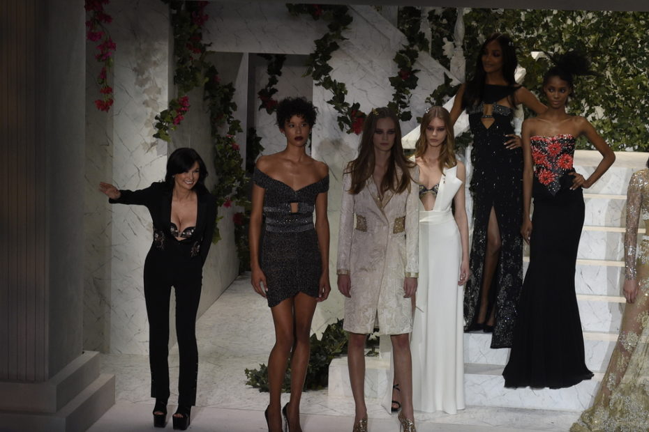 Designer Julia Haart acknowlegdes the applause of the audience after the La Perla fashion show