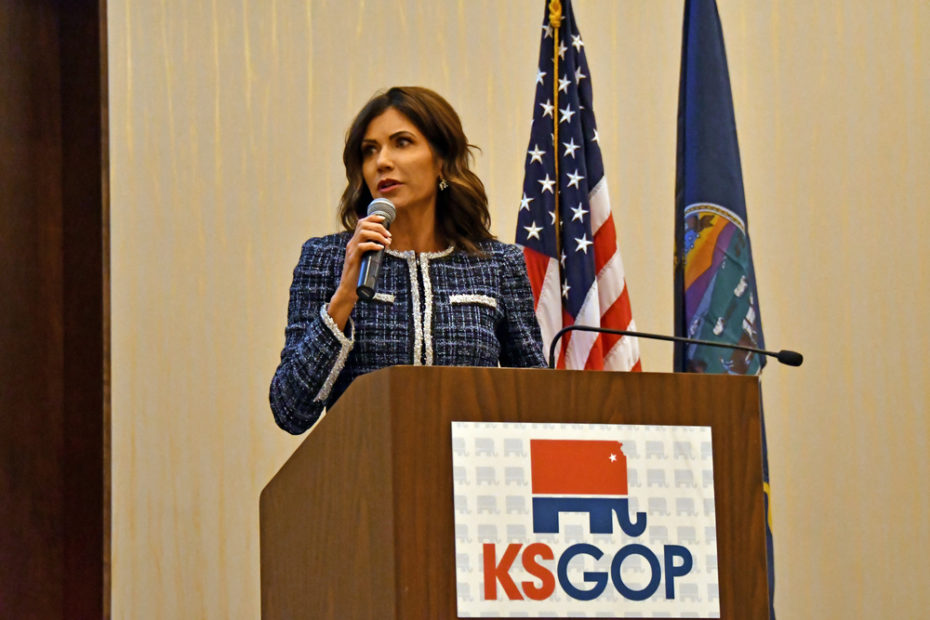 Governor Kristi Noem addresses the annual Kansas State Republican Convention